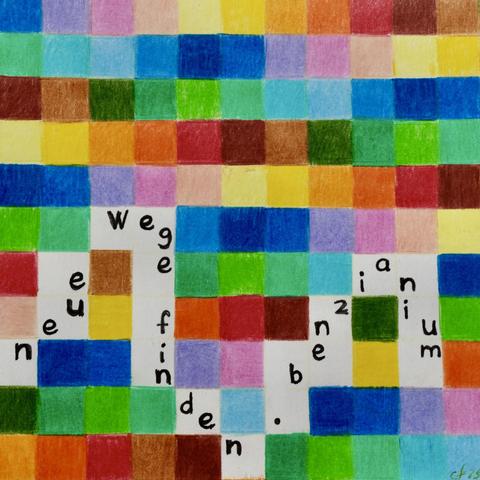 Cover von benzianium: Neue Wege gehen.
Das Bild zeigt farbige, quadratische Kacheln. Diese werden unterbrochen und der Titel wird angezeigt. 
